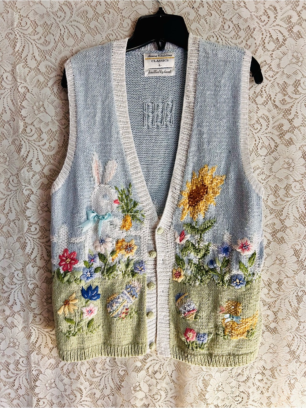 Vintage Melissa Christina Hand Knit Spring Themed Sweater Vest Cottage-core  L